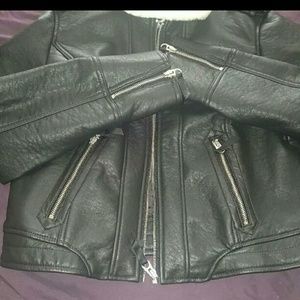 Ladies faux leather fur collar jacket